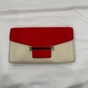 Vince Camuto Real Red and Ivory Leather Julia Clutch - New with flaw